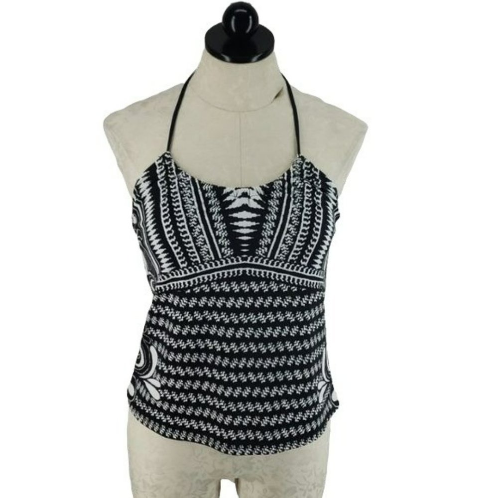 Aqua Green Women's Two Toned Black & White Tankini Swimwear Top Small